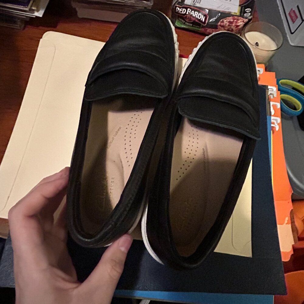 Clarks Mayhill Cove Loafer Platform Loafers Dusty Rose OR Black Leather Size 9.5 - Picture 11 of 12